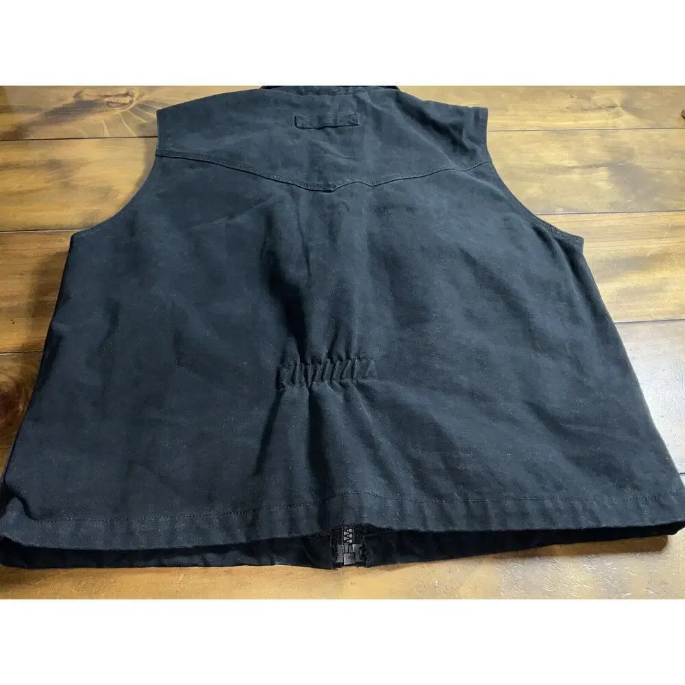 Wyoming Traders Western Black Vest Conceal Carry Full Zip Large Corduroy Collar